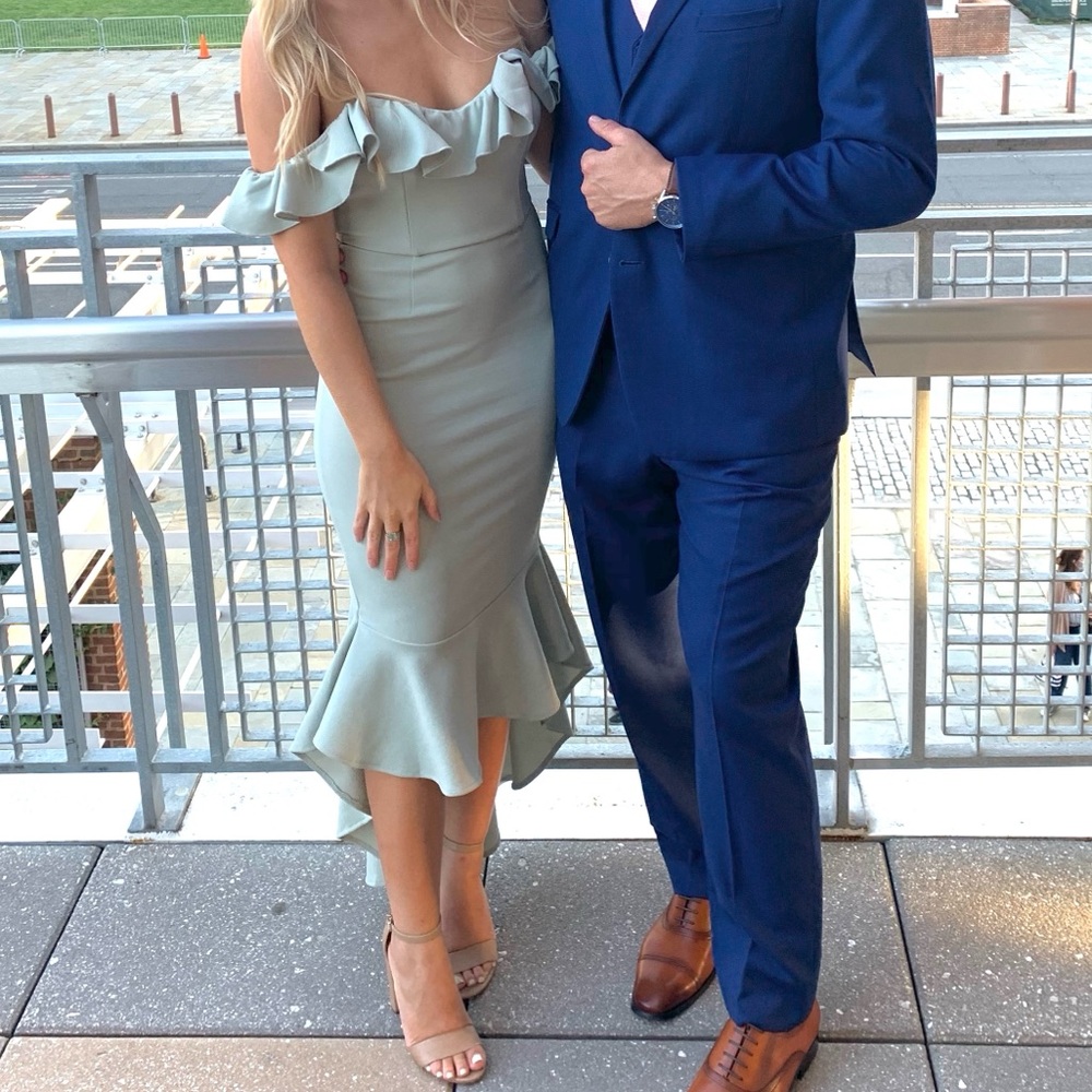 Elegant Sage Green Ruffle Midi Dress